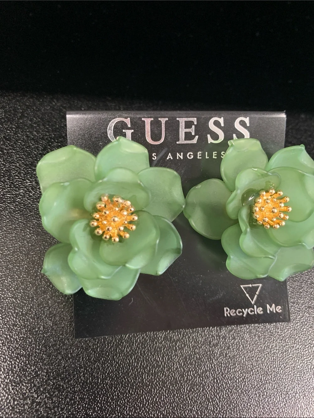 GUESS Green Floral Stud Earrings with Gold Centers